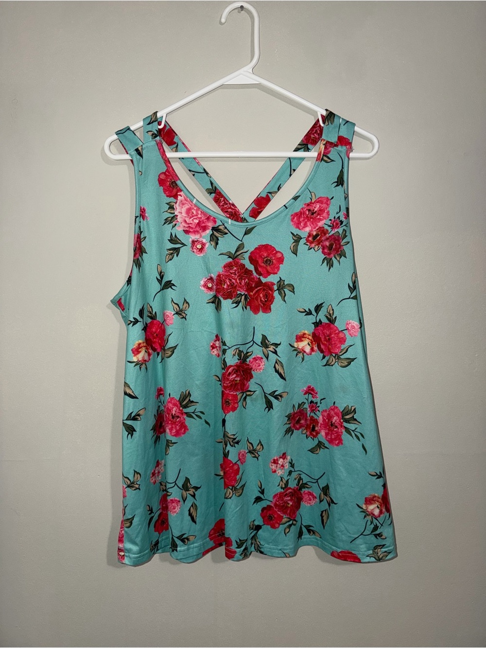 Turquoise Floral Sleeveless Strappy Tank Top – Size L